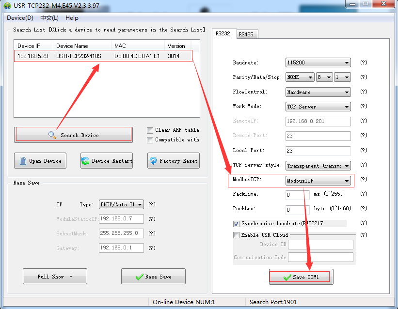 Modbus TCP function by setup software or Web Server 