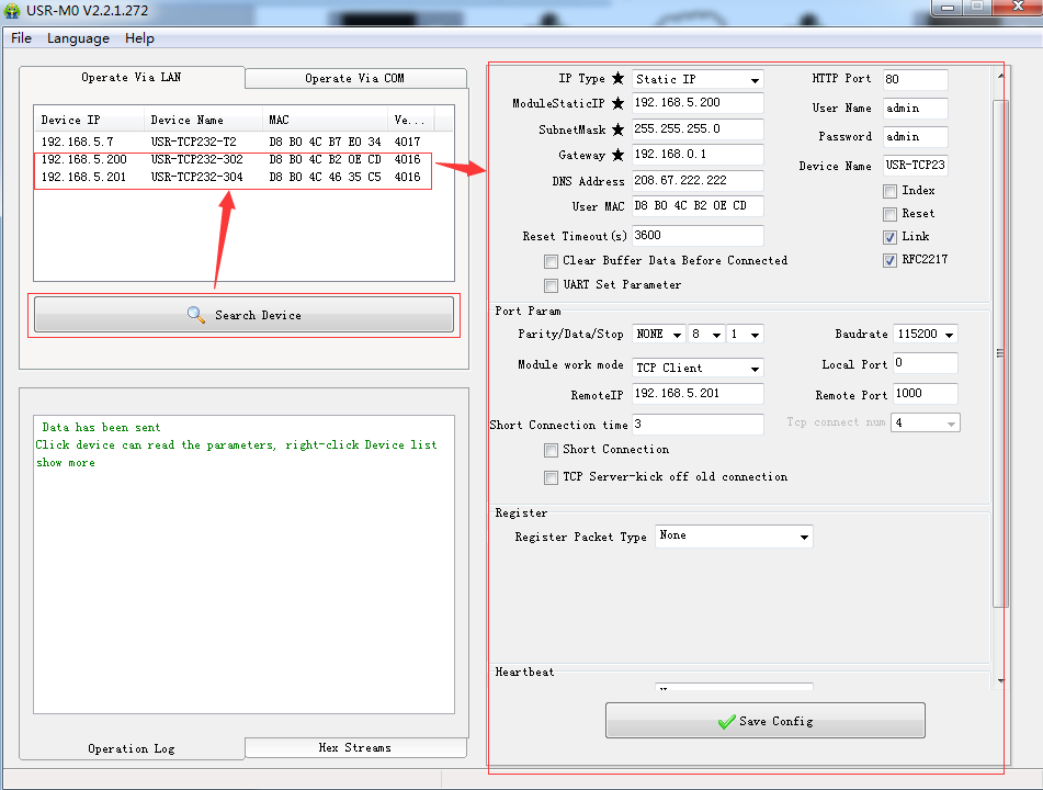 Search modules in LAN and configure IP address