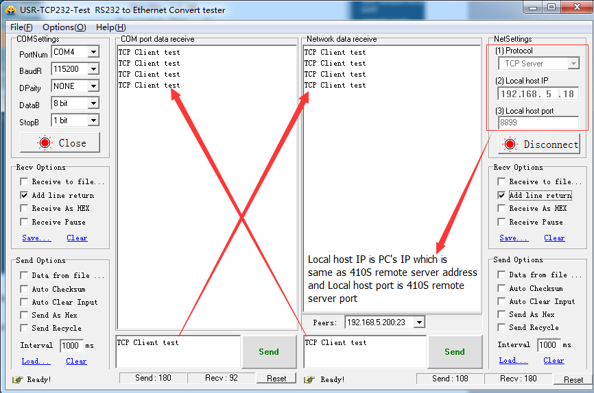 TCP Client mode data transmission