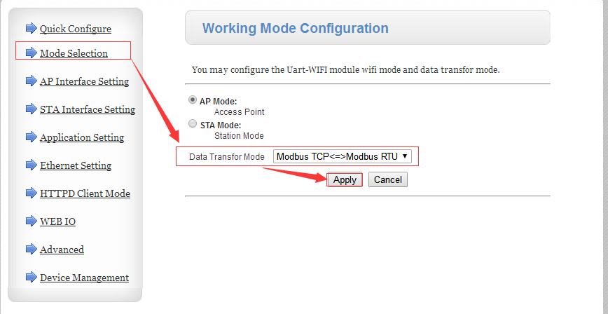 configure 630 to Modbus RTU, working mode configuration