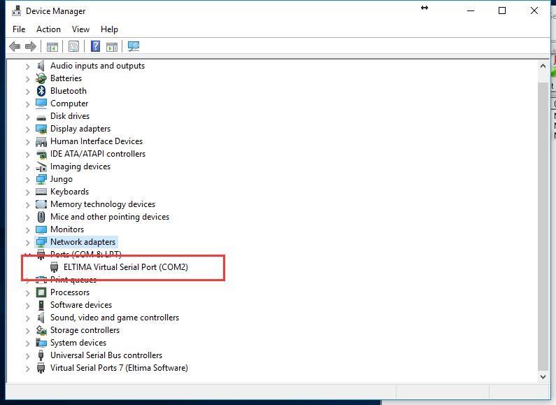 device manager-configure the virtual serial port parameters 