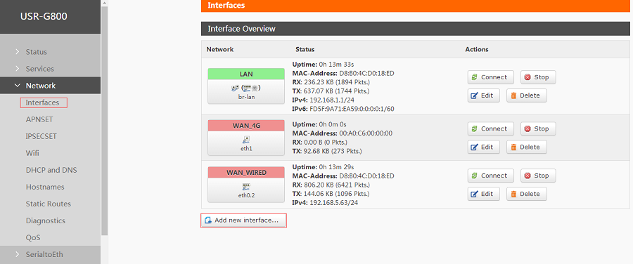 configure G800 Web Server-Add new interface