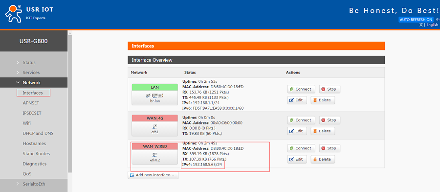 configure G800 Web Server-G800 WAN interface IP