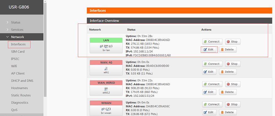 configure G800 Web Server-Modify G806 LAN interface IP