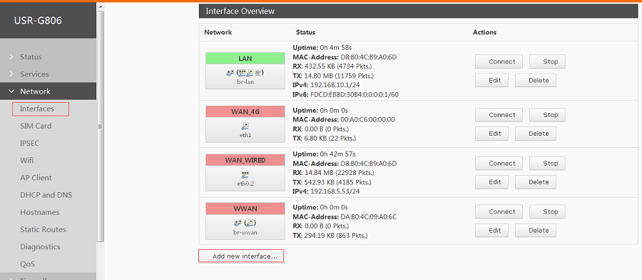 configure G800 Web Server-Add new VPN Client interface