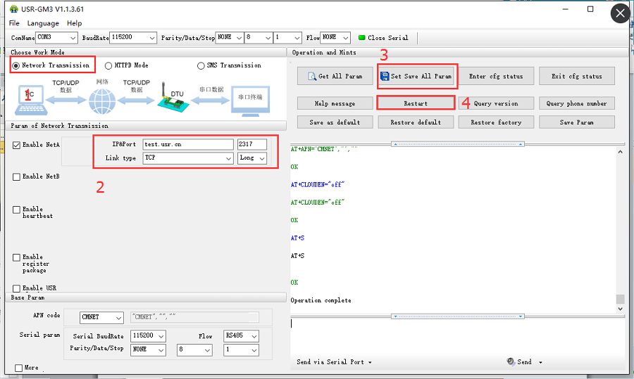 GM3 Transparent Transmission-configure module parameters