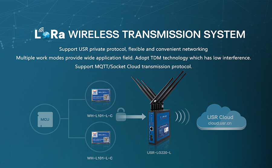 LoRa wireless transmission system support usr private protocol, flexible and convenient networking