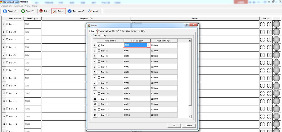 Upgrading GSM Modem Firmware-Select correct COM port and configure baud rate