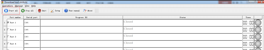 Upgrading GSM Modem Firmware-Click ‘Start all’ to start upgrading