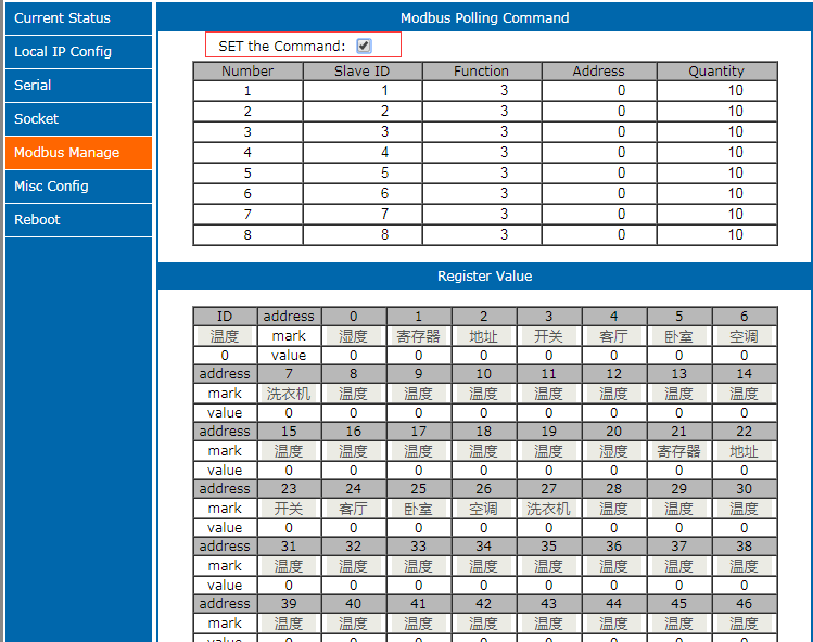 Modbus polling command