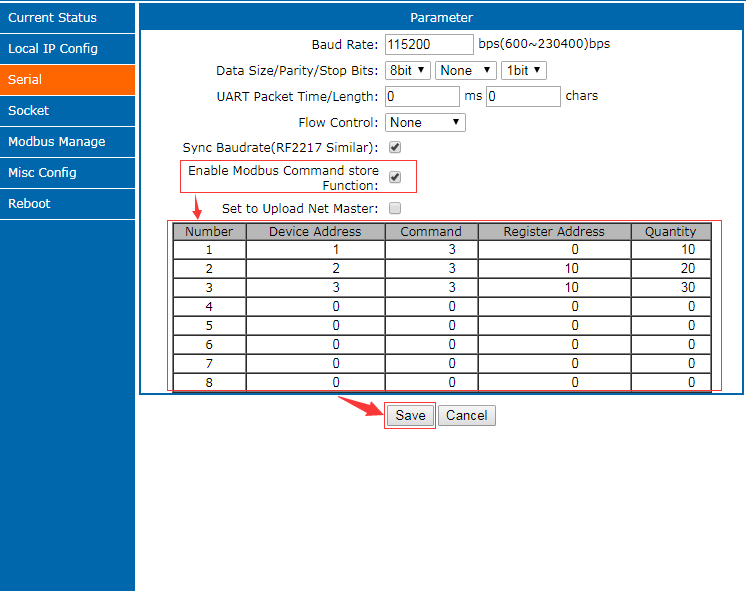 Modbus Gateway parameter, application diagram