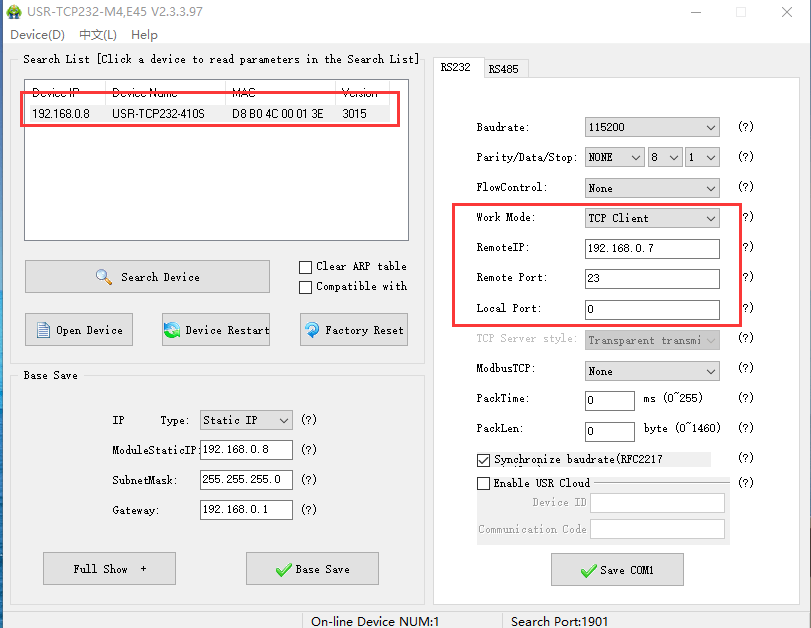 FXP of M4 serial to Ethernet converter 