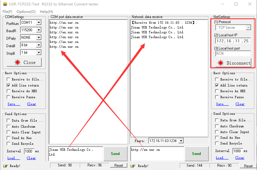 Setting method of Serial to Ethernet Converter, Open a monitor port on server to make a test 