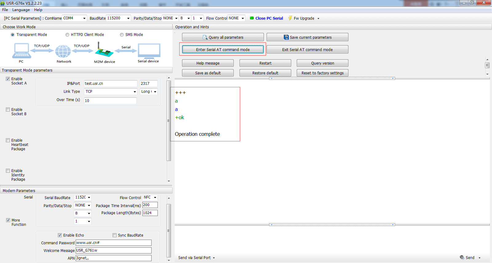 Enter AT command mode of Industrial Modem