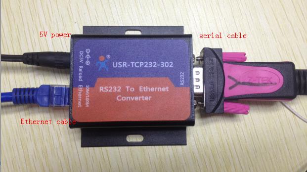 The loopback test of the USR-TCP232-302, connection of serial to ethernet converter