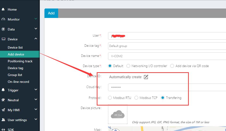 TCP series using USR-cloud transmission data