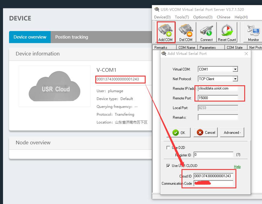 TCP series using USR-cloud transmission data