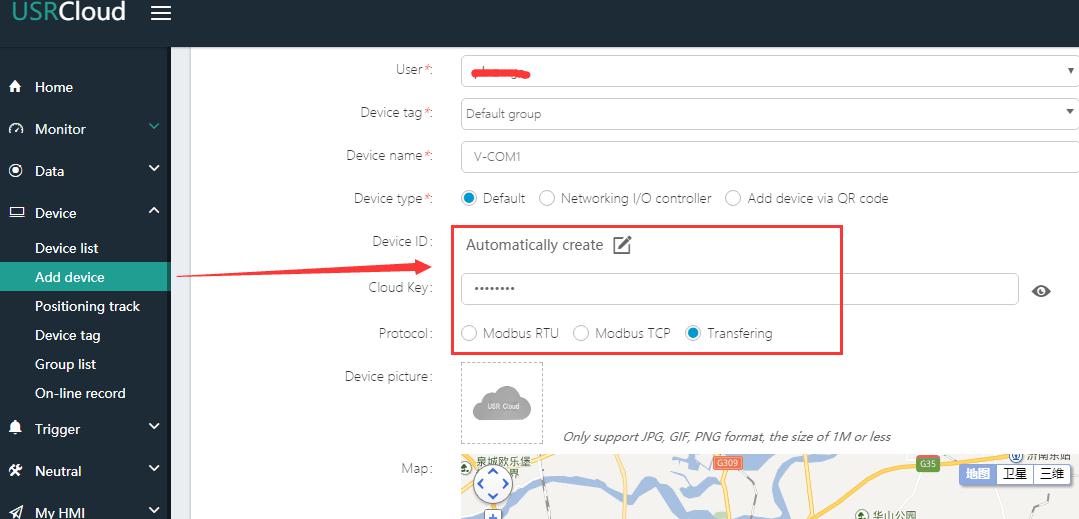 TCP series using USR-cloud transmission data