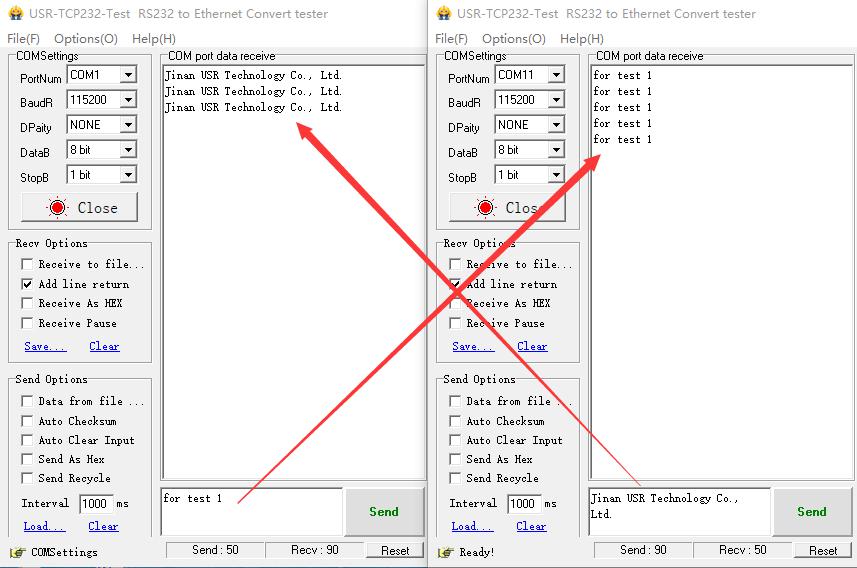 TCP series using USR-cloud transmission data, pc serial port