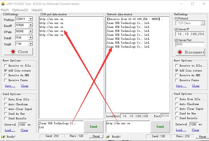 How to connect WiFi Module USR-C216 to PC, data transmission test