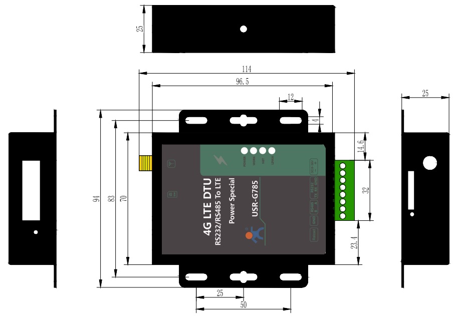 size of industrial modem usr-g785-e