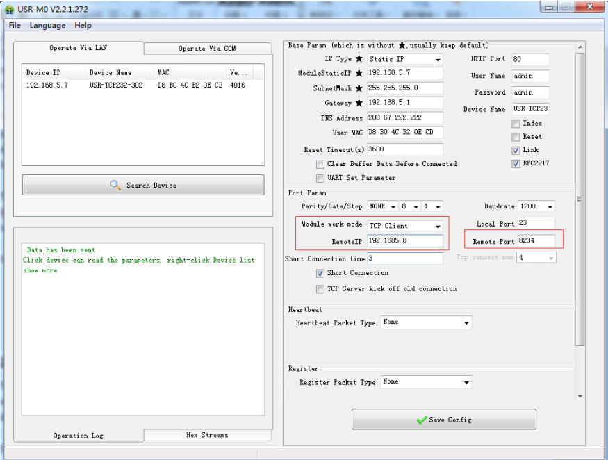 setup software or web server USR-TCP232-306