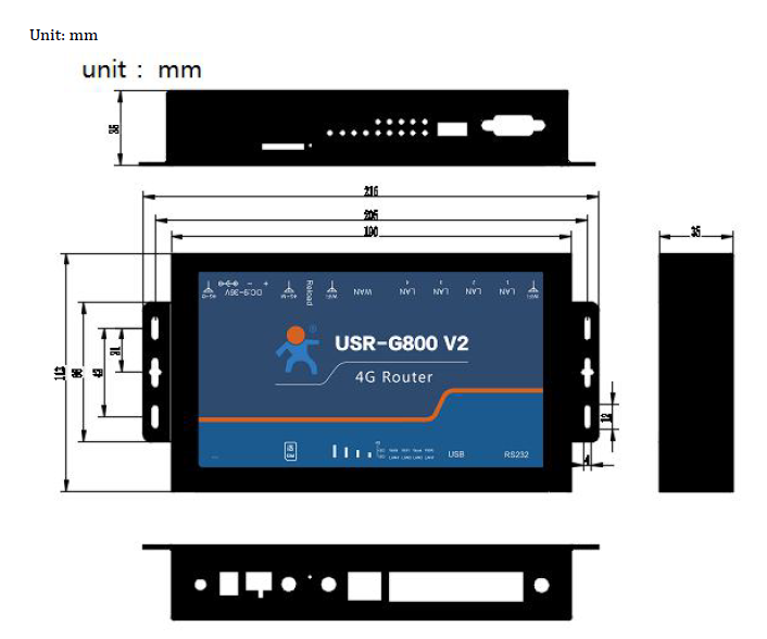 product dimensions of cellular router USR-G800V2