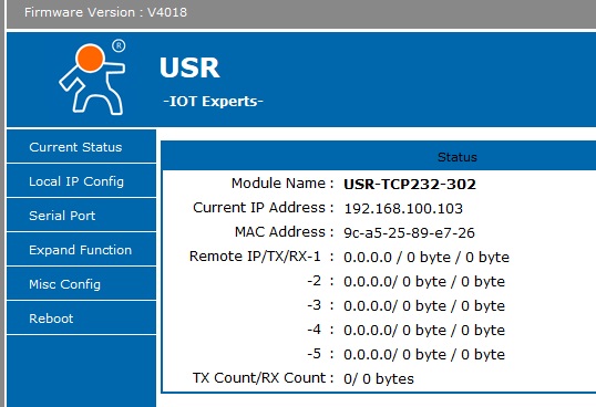 shot of the module\'s web interface