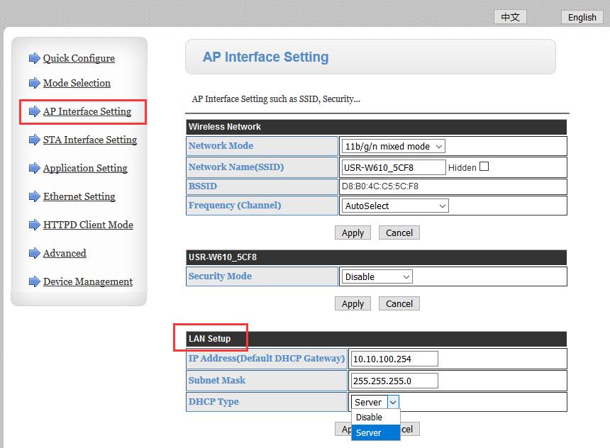 5.2 AP Interface Setting