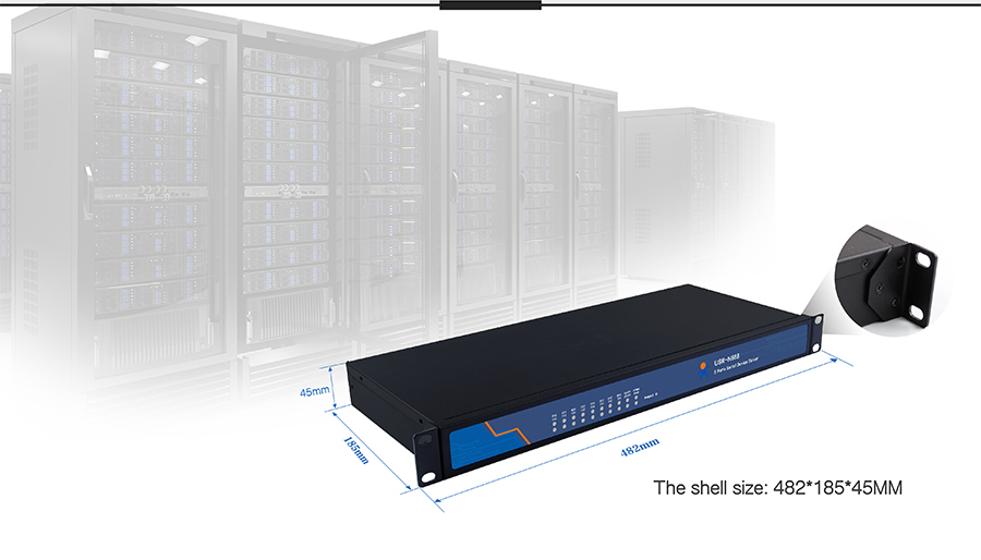 industrial 8 serial port ethernet converter USR-N668 Rack type serial port ethernet converter, The shell size: 482*185*45MM