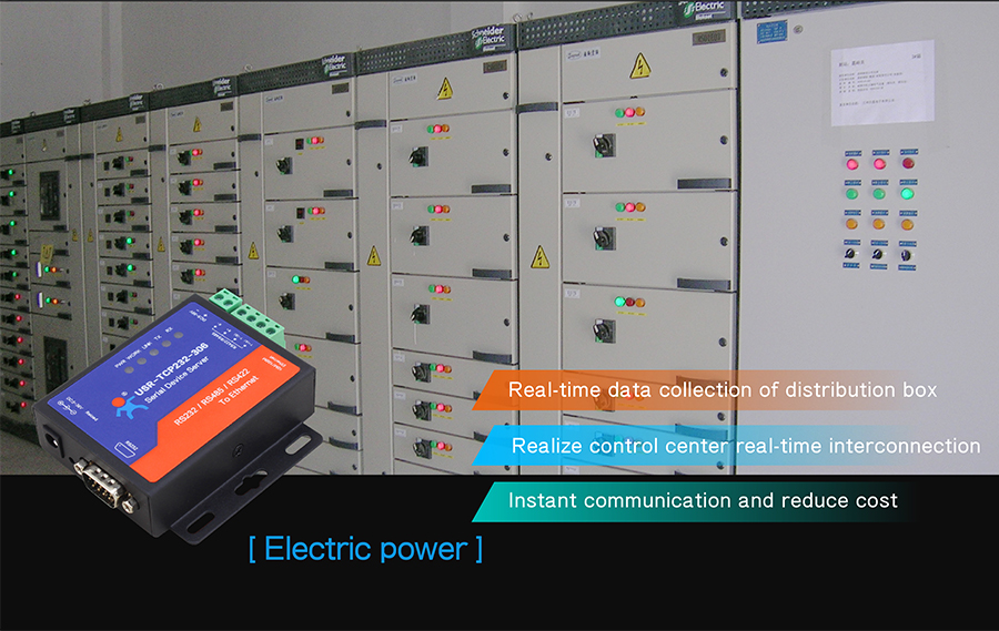 Application Field of Ethernet to serial converter USR-TCP232-306: Electric power