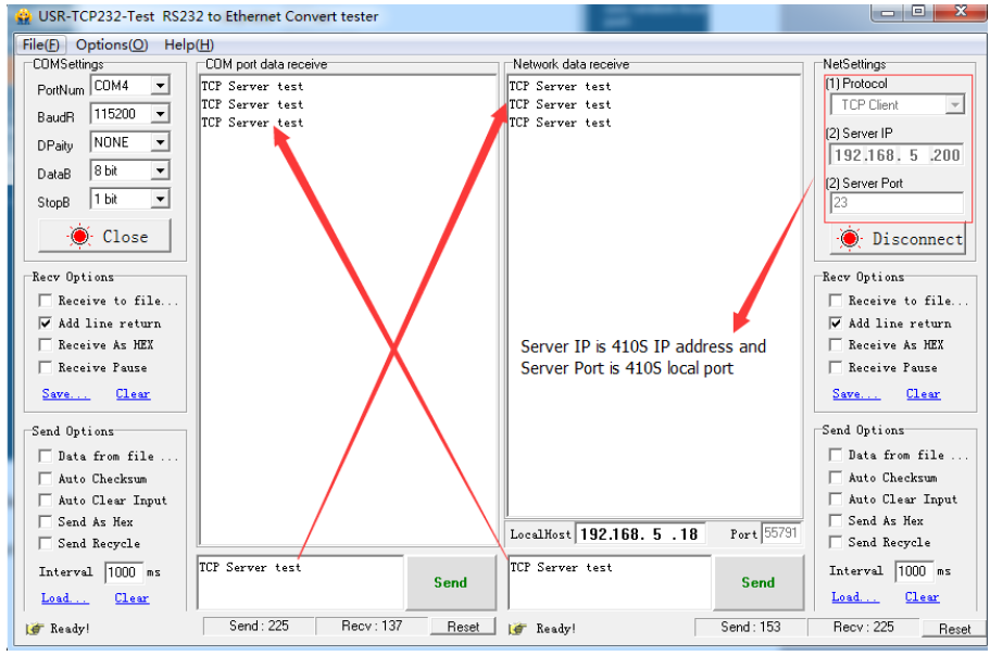 tcp server mode data transmission