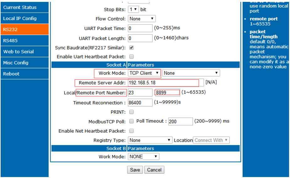 tcp client mode configuration