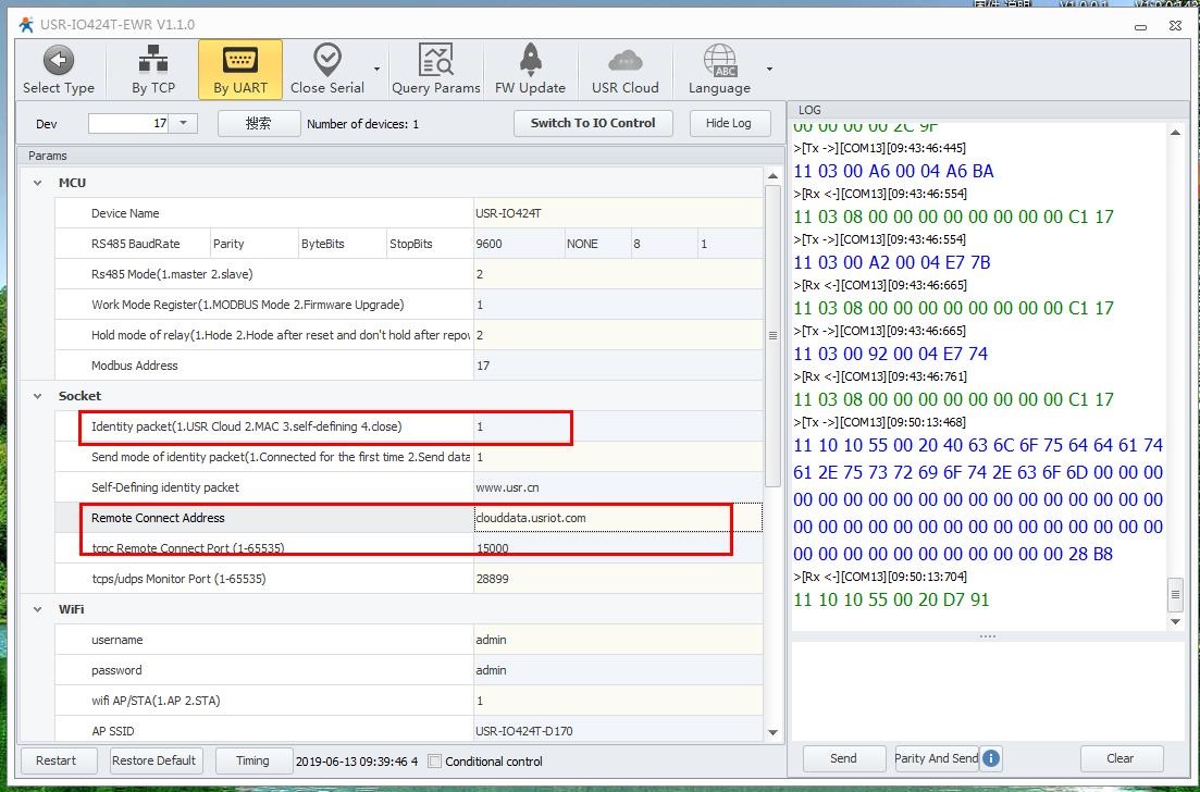 USR-IO424-EWR needs to set the following parameters