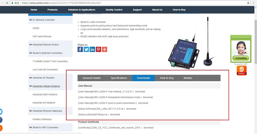 Serial RS232 RS485 to LoRa Converter (Point to Point) USR-LG206-P support point-to-point protocols