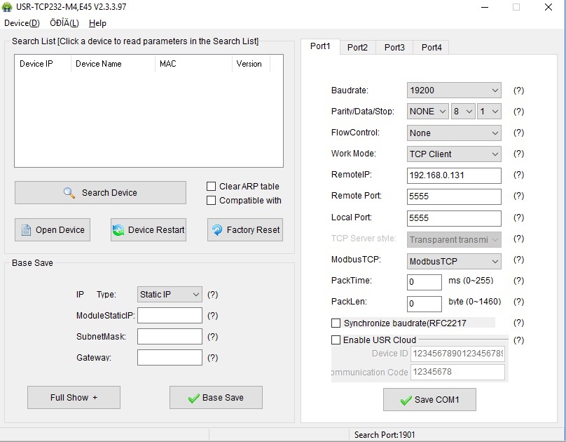 set up screen of 1 port Serial to Ethernet Converter USR-N510 