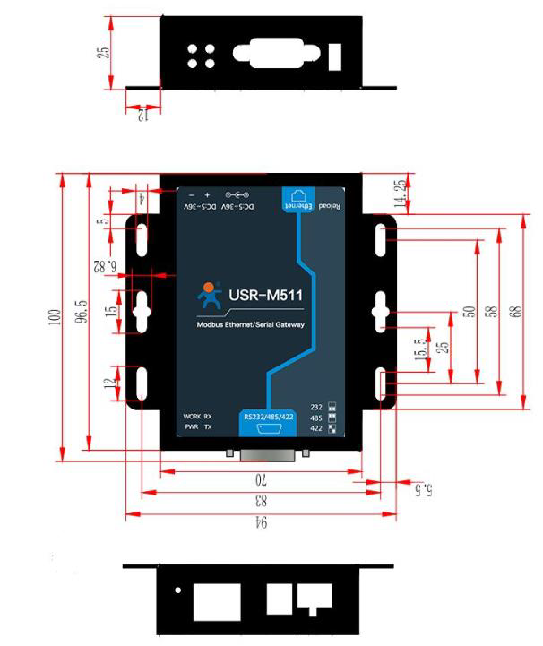 Hardware dimensions of modbus gateway USR-M511