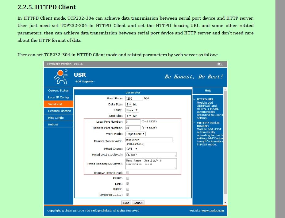 how to set rs485 serial to ethernet module in httpsD Client mode