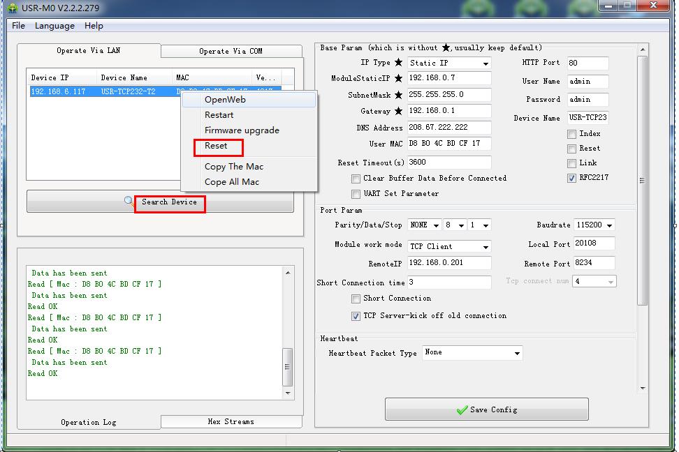 How to Reset Ethernet Module? 1. You can use M0 to set up the software and search for the device