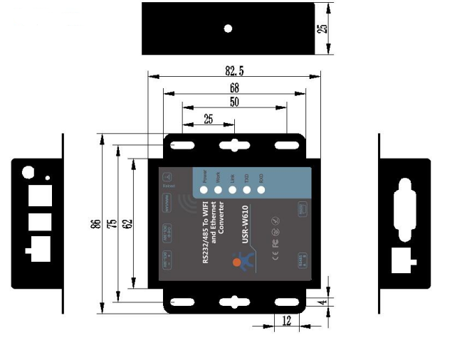 Dimensions of serial to WiFi Converter USR-W610