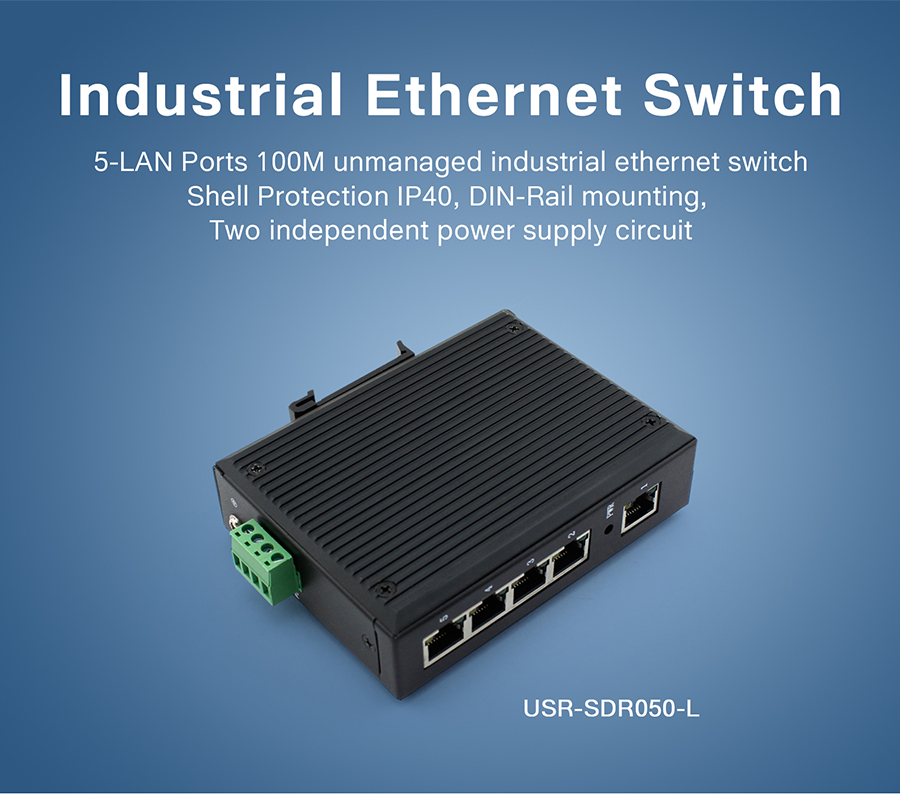 5-Port Industrial Ethernet Switch - DIN Rail Mountable