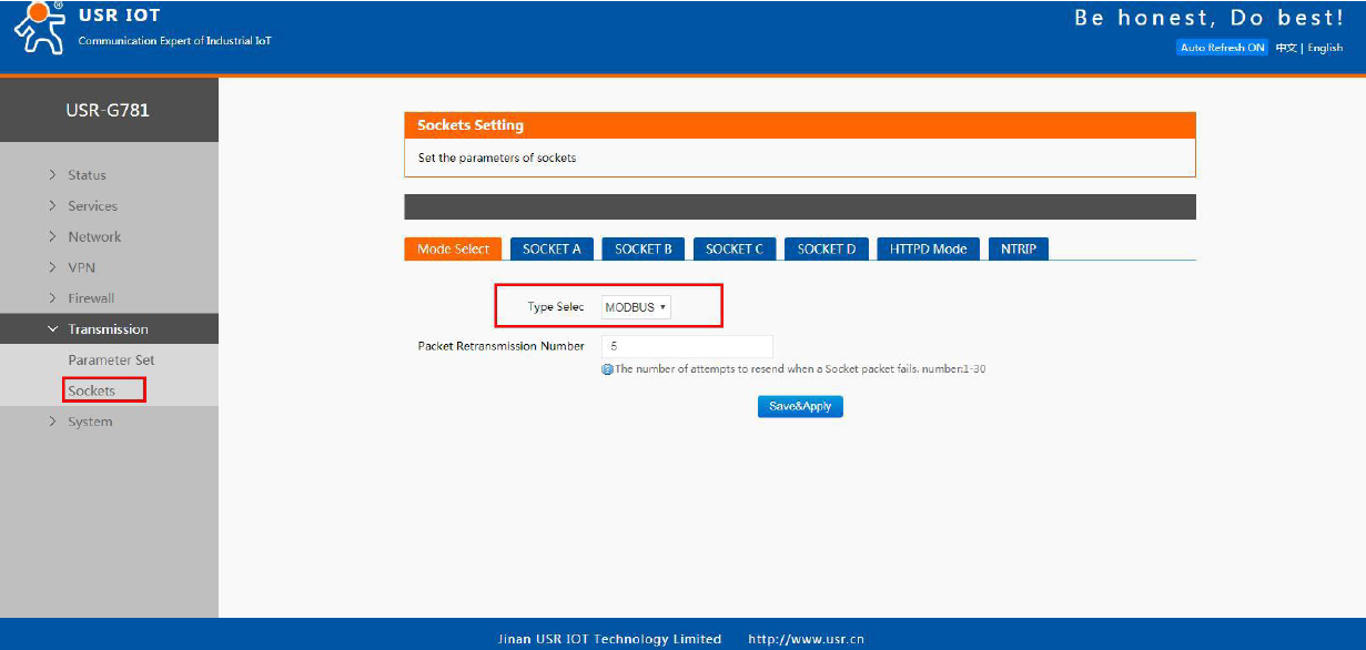 Configure Modbus RTU to TCP by web-page