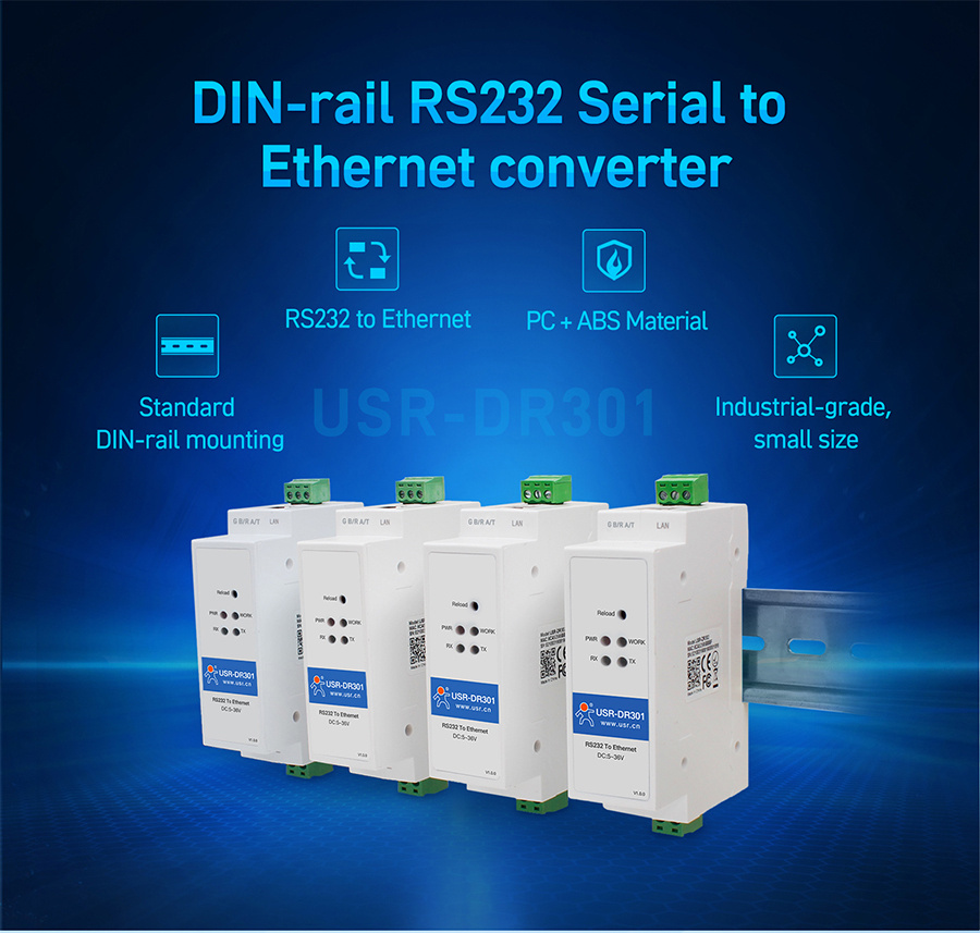 DIN-Rail RS232 serial to Ethernet converter USR-DR301