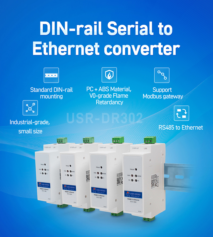 DIN-Rail RS485 serial to Ethernet converter USR-DR302