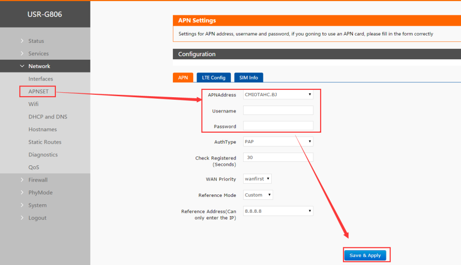 APN configuration of industrial cellular router