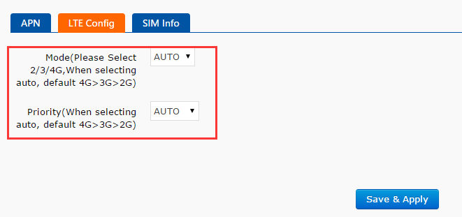 configute the LTE configuration