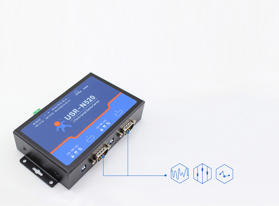 2 serial ports Serial to Ethernet servers USR-N520: Serial Ports