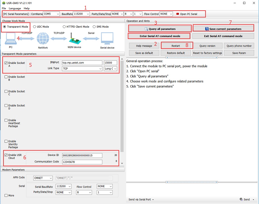 Gsm module GM3 connects to USR Cloud: Then we need to configue USR-GM3. 