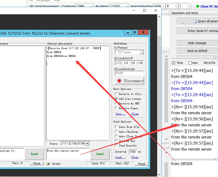 cellular usr-dr504 connects to a remote server, test the connection