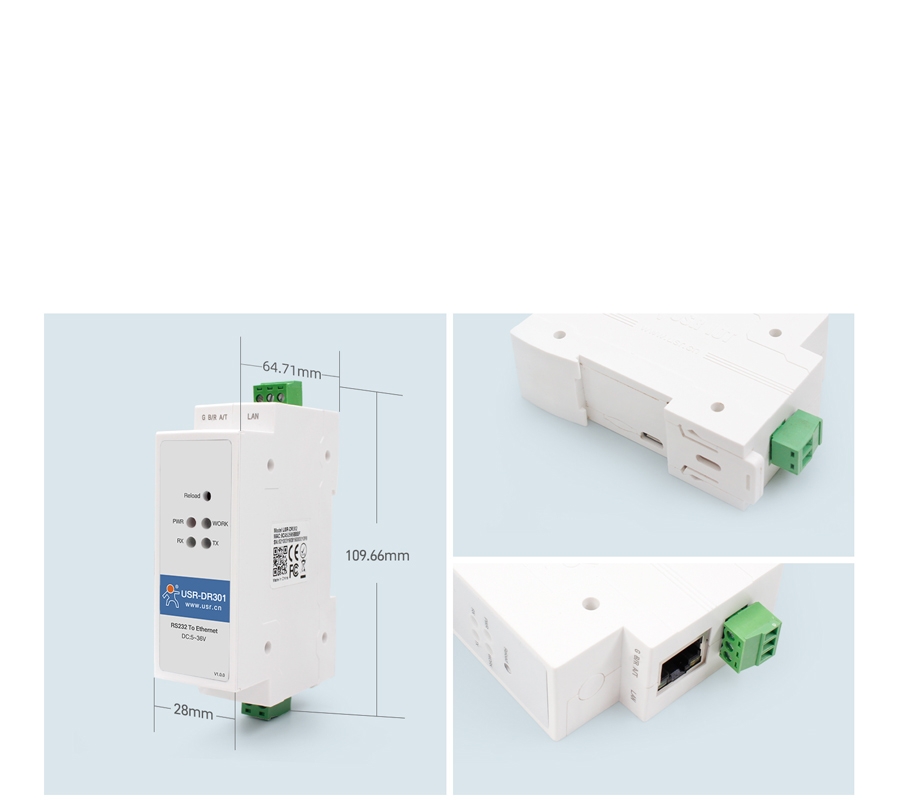 Product details of DIN-Rail RS232 serial to Ethernet converter: PC+ABSC material, portable, low cost, V0 flame retardant